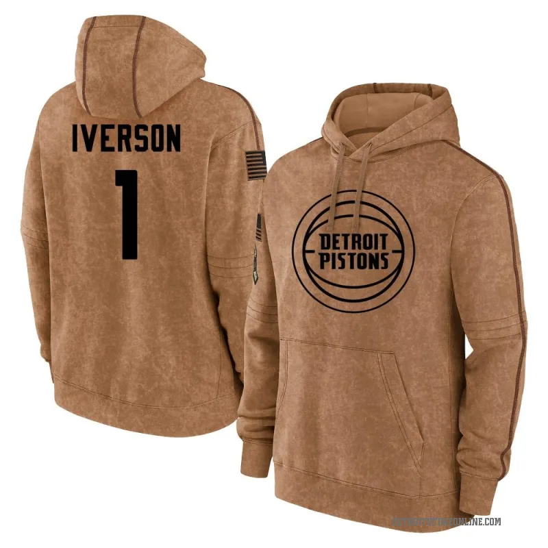 Allen Iverson Men's Brown Detroit Pistons 2023 Salute to Service Club Pullover Hoodie