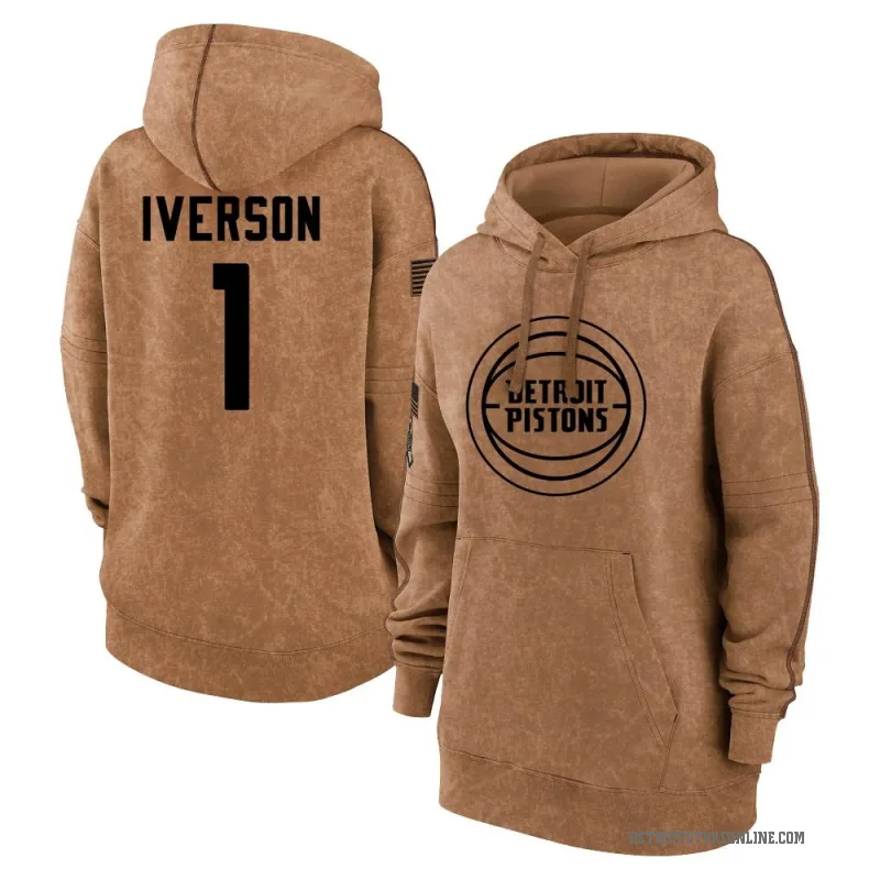 Allen Iverson Women's Brown Detroit Pistons 2023 Salute to Service Pullover Hoodie
