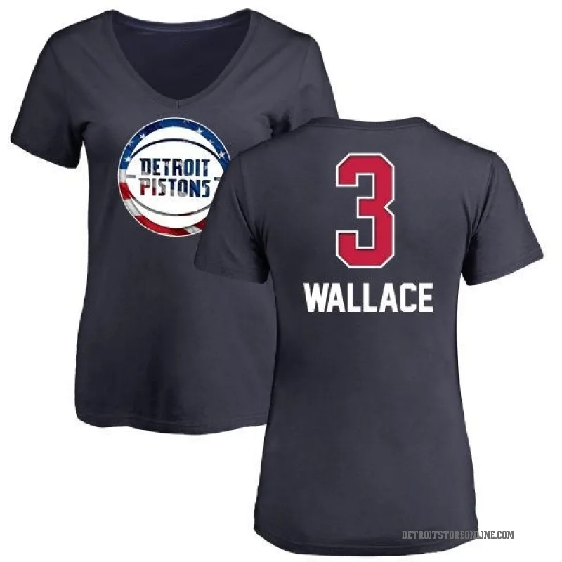 Ben Wallace Women's Navy Detroit Pistons Name and Number Banner Wave V-Neck T-Shirt