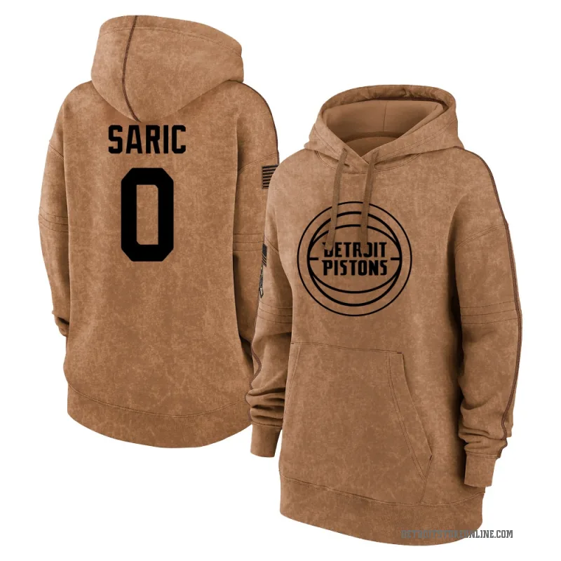 Dario Saric Women's Brown Detroit Pistons 2023 Salute to Service Pullover Hoodie