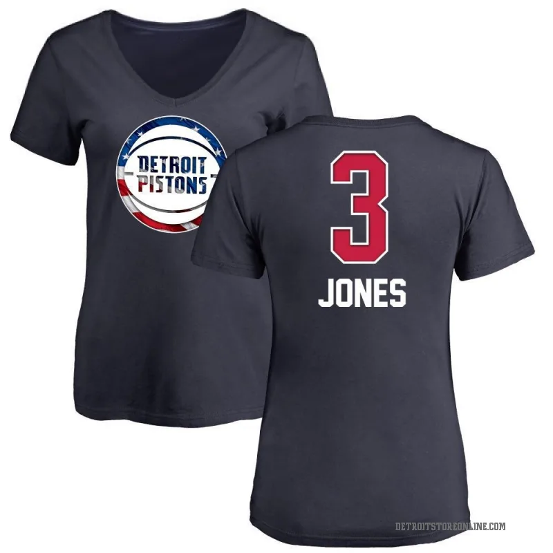 Isaac Jones Women's Navy Detroit Pistons Name and Number Banner Wave V-Neck T-Shirt