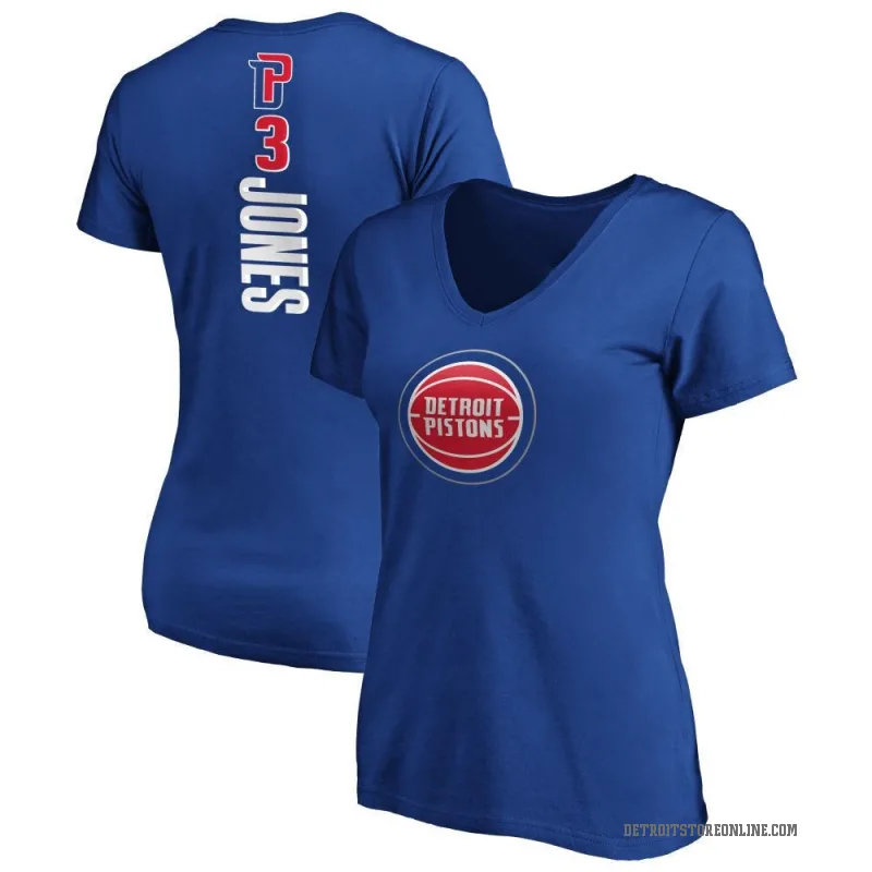 Isaac Jones Women's Royal Detroit Pistons Backer T-Shirt