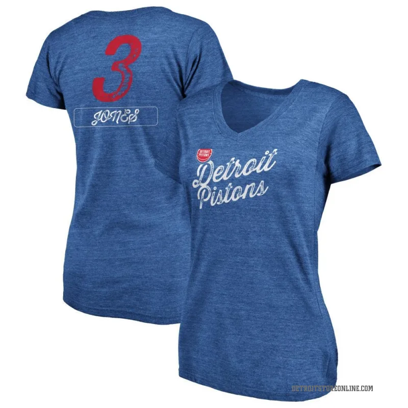 Isaac Jones Women's Royal Detroit Pistons Sideline V-Neck T-Shirt