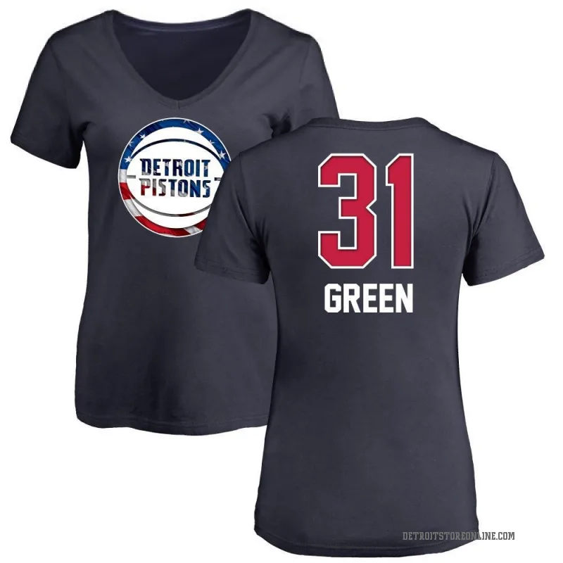 Javonte Green Women's Green Detroit Pistons Navy Name and Number Banner Wave V-Neck T-Shirt
