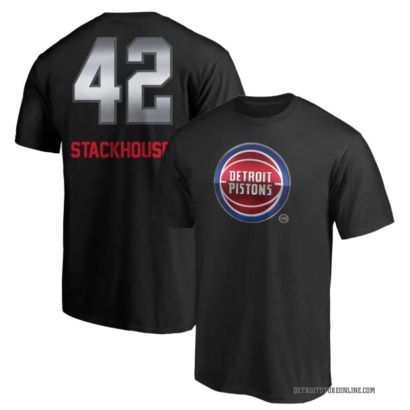 Jerry Stackhouse Men's Black Detroit Pistons Midnight Mascot T-Shirt