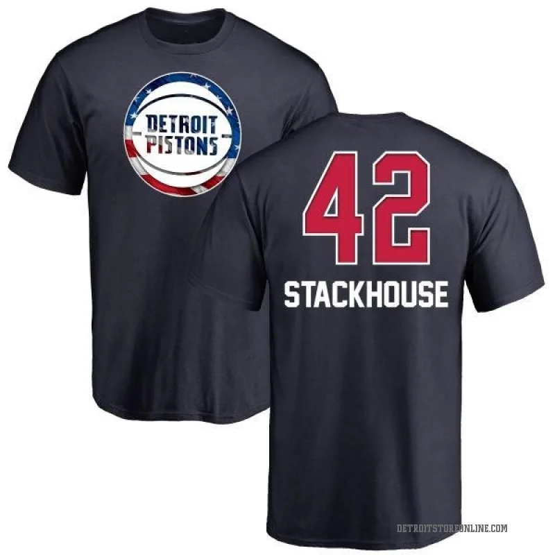 Jerry Stackhouse Men's Navy Detroit Pistons Name and Number Banner Wave T-Shirt