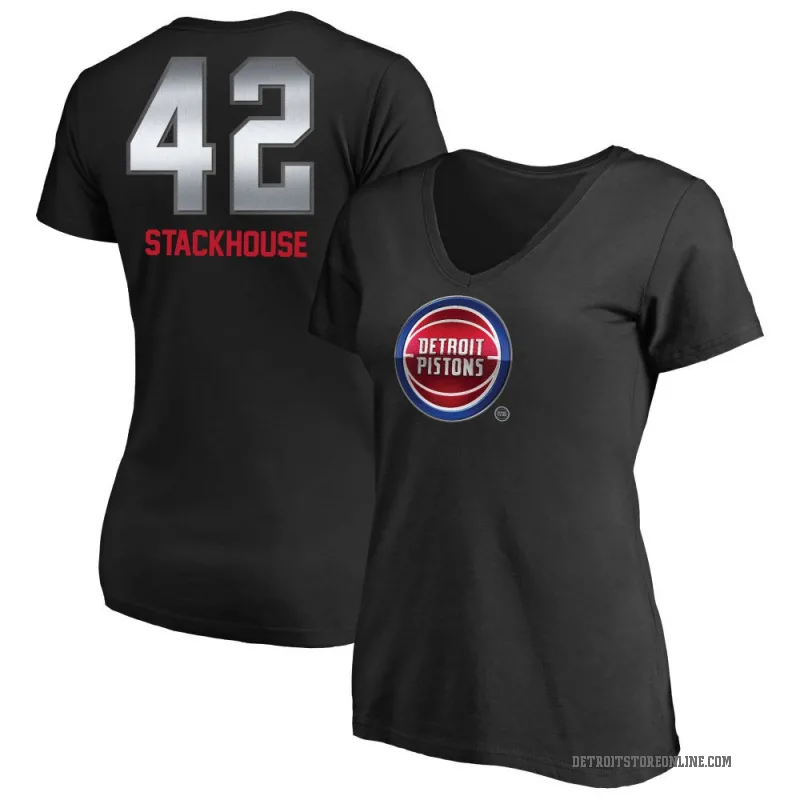 Jerry Stackhouse Women's Black Detroit Pistons Midnight Mascot T-Shirt