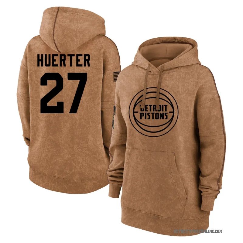 Kevin Huerter Women's Brown Detroit Pistons 2023 Salute to Service Pullover Hoodie