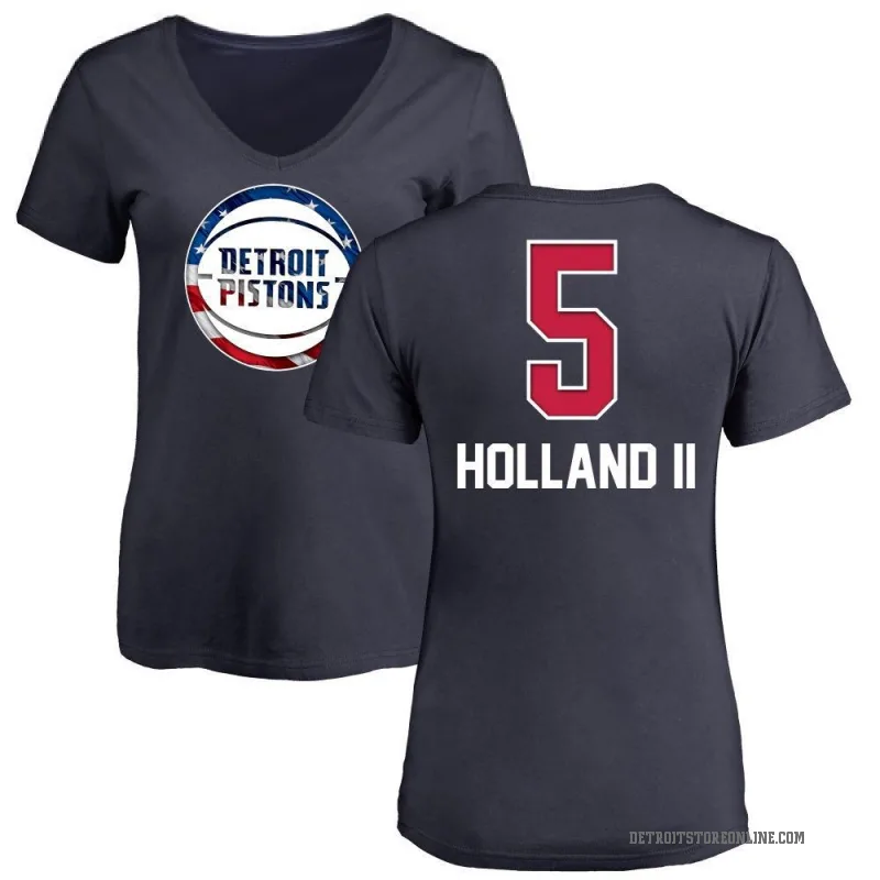 Ronald Holland II Women's Navy Detroit Pistons Name and Number Banner Wave V-Neck T-Shirt