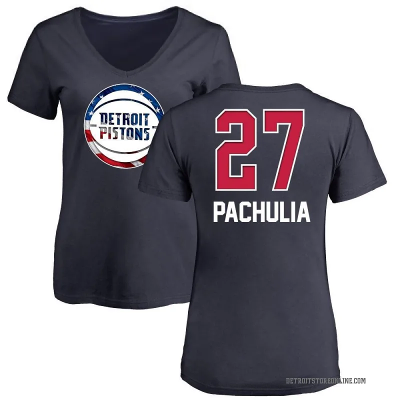 Zaza Pachulia Women's Navy Detroit Pistons Name and Number Banner Wave V-Neck T-Shirt